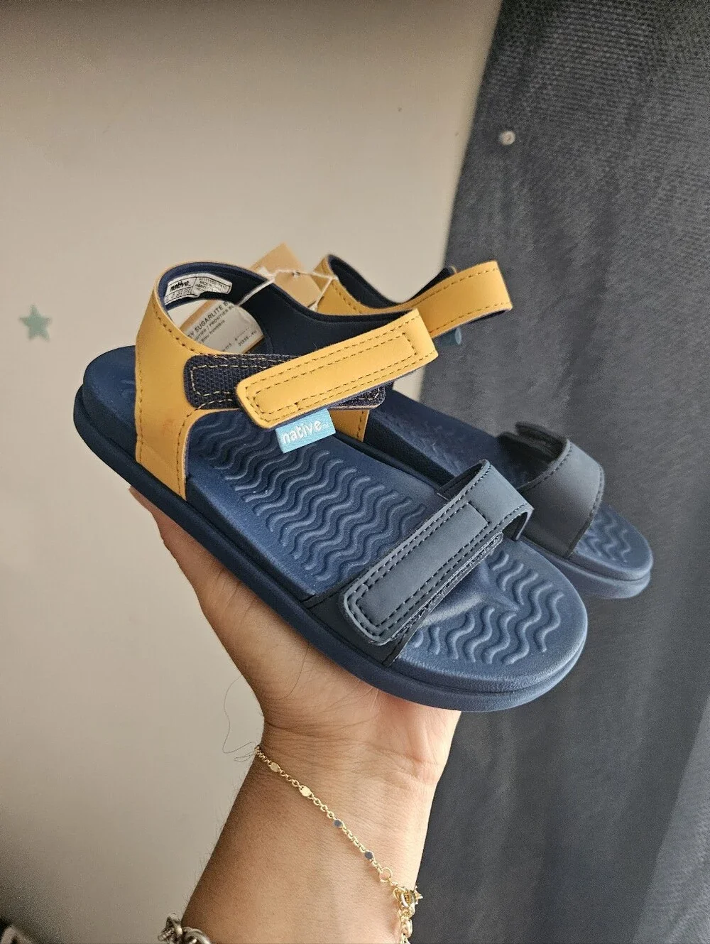Native Kids Navy Blue & Yellow Adjustable Strap Sandals